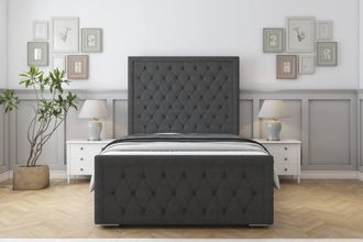 Sloomy Monroe Dumfries Frame-Mattress - 50 Upholstered Headboard in Dark Grey | Size: Small Single