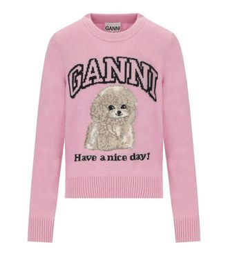 Ganni Poodle Pink Crewneck Jumper