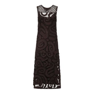 Pinko Midi Dresses, female, Brown, Size: XS Sleeveless Crochet-Detail Dress