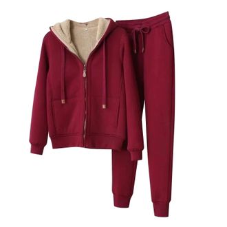 Generic Womens Hooded Tracksuit Set Warm Fleece Hoodie Jacket and Pants Winter Sweatsuit Ladies Winter Warm Trouser Suits Fleece Lined Tracksuit Womens Outfit