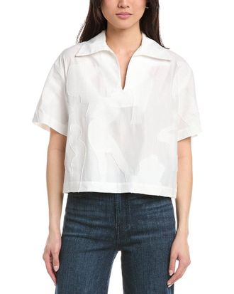 Lafayette 148 New York Wide Point Collar Popover Blouse