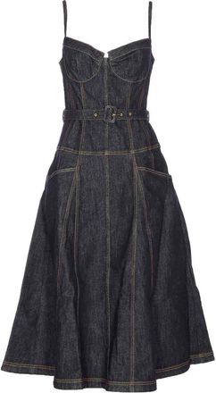 Self Portrait Denim Flared Midi Dress