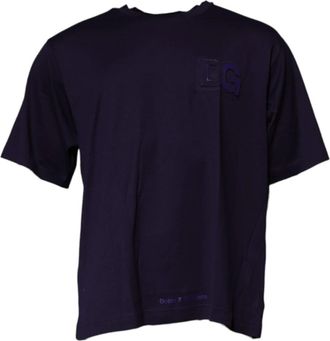 Dolce & Gabbana Navy Blue Logo Patch Cotton T-Shirt - Heren - T-shirts - Blauw - S - Katoen - Tops