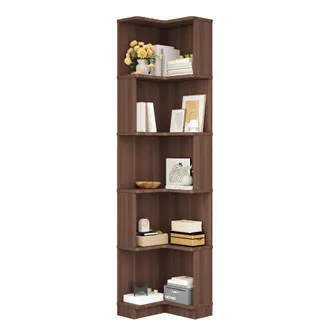 STILVORA Estanteria Esquinera Con 5 Estantes, Led De Color Variable Con Control Por Aplicacion, En Mdf, 63.5 X 45 X 175 Cm, Marron
