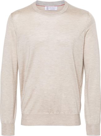 Brunello Cucinelli m&eacute;lange fine-knit jumper - men - Cashmere/Silk - 54 - Neutrals