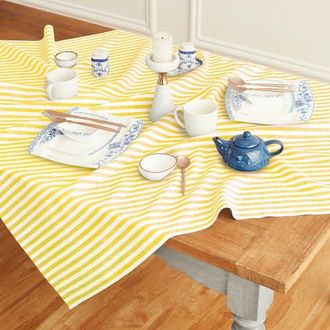 Solino Home Linen Table Throw - Amalfi Stripe, 52 x 52, 52 x 52 in Primrose Yellow And White at Nordstrom, Size Small