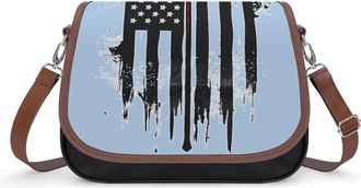 Generic U.S Flag Thins Red Linees Fireman Axe Crossbody Bags for Women Shoulder Messenger Bag Purse Handbags