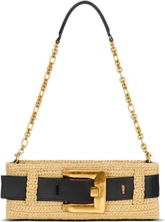 Balmain Anthem clutch bag in smooth leather and crochet in Beige at Nordstrom