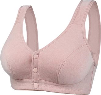 Generic Front Fastening Bras for The Elderly Soft Cotton Comfortable Bralettes Wide Straps Non Wired Padded Everyday Crop Top Bra