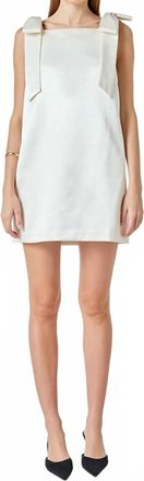 endless rose Velvet Satin Bow Mini Dress In Ivory