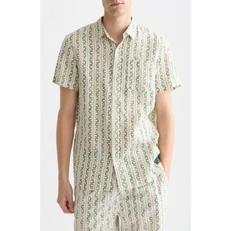 Scotch & Soda Horseshoe Print Short Sleeve Linen Button-Up Shirt in Horseshoe Stripe Egg at Nordstrom Rack, Size X-Large