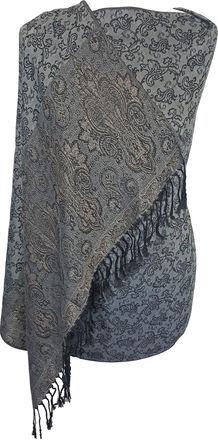 World of Shawls Ladies Floral Paisley Bordered Pashmina Feel Shawl Scarf Wrap Stole Luxuriously Warm Soft and Silky Touch (Silver/Beige_5234)