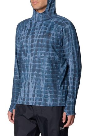 Mountain Hardwear Crater Lake Long Sleeve Hoodie in Adriatic Blue Prismatic Print at Nordstrom, Size Xx-Large