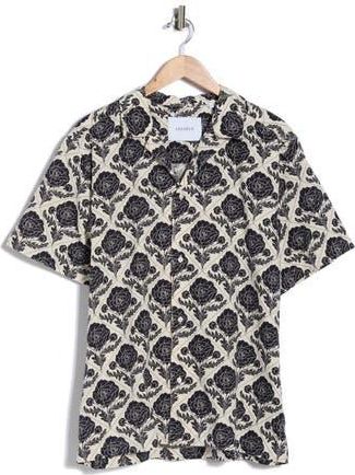 Les Deux Lesley Flower Tile Organic Cotton Camp Shirt in Dark Navy/Ivory at Nordstrom Rack, Size Xx-Large