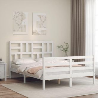 Berkfield Home Bed Frame with Headboard White 140x190 cm Solid Wood
