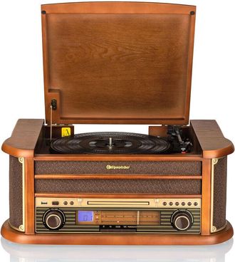 Roadstar Hif-1993bt Equipo De M&uacute;sica Hi Fi Tocadiscos 33/45/78 Rpm, Radio Fm, Reproductor Cd-mp3, Bluetooth, Usb Madera