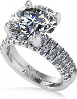 Allurez Round Lab Grown Diamond Solitaire Ring Bridal Set 14K White Gold (4.87ct)