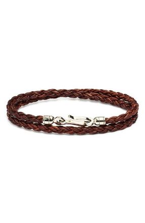 Caputo & Co. Mens Double Wrap Braided Leather Bracelet in Antique Brown at Nordstrom