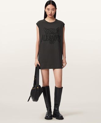 AllSaints Cotton Wild Brooke Relaxed Fit Mini T-Shirt Dress, Size: XS
