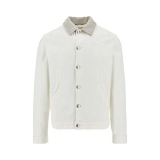 Brunello Cucinelli Denim jacket with leather collar Man 52