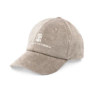 Brunello Cucinelli Corduroy Baseballpet met geborduurd logo - Heren - Petten - Beige - M - Katoen - Accessoires