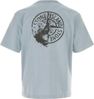 Stone Island Mens Powder Blue Cotton T-Shirt Grey Exterior Exterior: T-shirts And Polos
