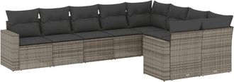 vidaXL Set De Muebles De Jard&iacute;n 9 Pzas Y Cojines Rat&aacute;n Sint&eacute;tico Gris Vidaxl