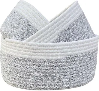 OEM Cestas 4: 1 Grande, Marr&oacute;n), Cestas Cuerda Algod&oacute;n Trenzada, 30,5 X 21,5 X 14 Cm, Mediana: 25,5 X 18,3 X 13 Cm, Peque&ntilde;a: 20,5 X 15,2 X 11 Cm