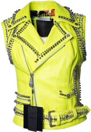 Philipp Plein Philipp Plein, neon yellow leather vest with studs