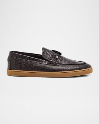 Christian Louboutin Men & apos;s Chambeliboat Silver Pin Lizard-Effect Loafers