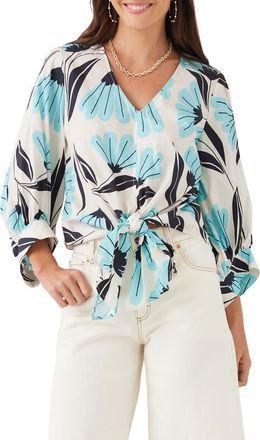 Karen Kane Print Tie Front Top at Nordstrom, Size X-Small