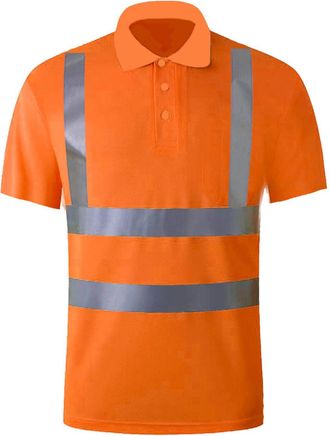 Generic Mens Hi Vis Polo T-Shirt Viz High Visibility Short Sleeve Reflective Tape Stripe Waterproof Safety Waistcoats Breathable Lightweight Workwear Shirts