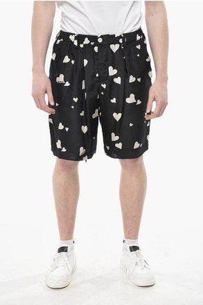 Marni Single-Pleat Silk Shorts with Heart Pattern size 48