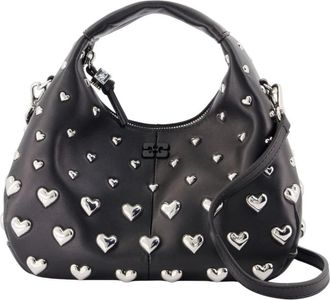 Ganni Mini Hobo Hart Tas - Dames - Handtassen - Zwart - ONE Size - Polyester - Tassen