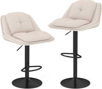 Costway 2 Pcs Bar Stools Modern Adjustable Chenille Upholstered Barstools-White