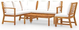 vidaXL Muebles De Jard&iacute;n 5 Pzas Cojines Crema Madera Maciza De Acacia Vidaxl