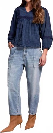 Tribal Audrey Distressed Barrel Jeans In Washed Blue
