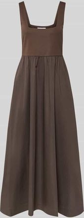 Comma Midikleid aus Baumwoll-Mix mit Karree-Ausschnitt in Dunkelbraun, Gr&ouml;&szlig;e 34