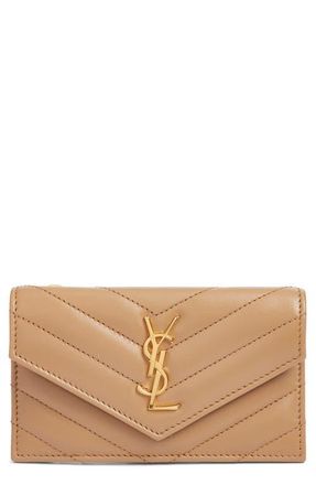 Saint Laurent Cassandre Envelope Flap Card Case in Natural Tan at Nordstrom