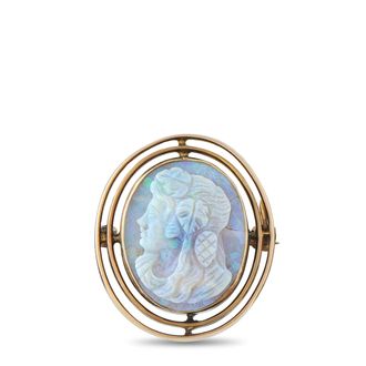 Luxury Bazaar 14K Rose Gold Australian Opal Cameo Brooch MF04-091026