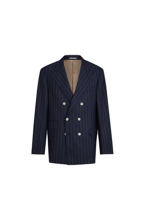 Brunello Cucinelli Wide chalk stripe blazer in Blue at Nordstrom, Size 52 It