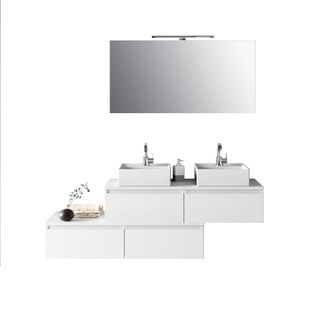 Aquadesign Mueble de ba&ntilde;o de 8 piezas con doble lavabo en melamina blanca