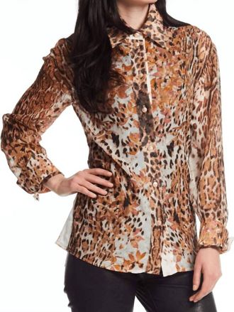 Alberto Makali Rust Button Down Shirt Top In Animal Print