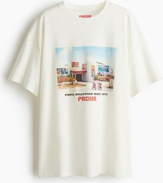 H&M Oversized T-Shirt mit Print - White