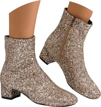 Generic Womens Glitter Sequins Ankle Boots Chunky Block Heeled Sparkly Short Boots with Side Zipper Round Toe Wide Calf Rhinestone Ankle Booties Wedding Brida