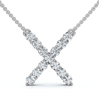 Pompeii3 1Ct Diamond Initial X Pendant 14k Gold 18 Necklace Lab Grown 5/8 Tall