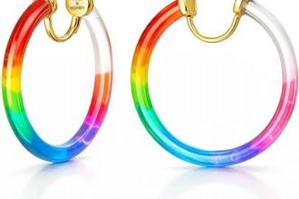 Gold & Honey Womens Tie Dye Lucite Thin Hoops In Rainbow