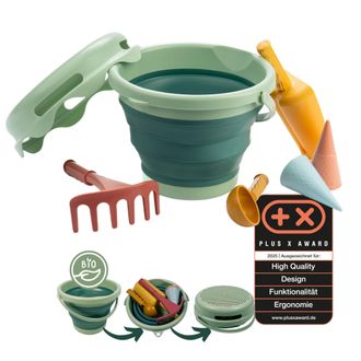 Schildkrot Fitness Schildkr&ouml;t Set Sand Toys 7 In 1, Qualit&agrave; Organica, Innovativo, Compatto E Salvaspazio, Secchio Pieghevole Da 3 Litri Con 6 Giochi Di Sabbia