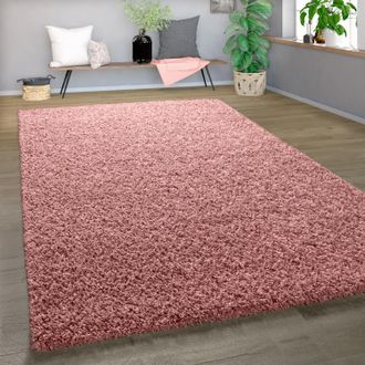 Paco Home Alfombra Shaggy De Pelo Alto Y Largo De Alta Calidad Y Gran Espesor Del Hilo En Rosa Pastel Liso 120x170 Cm - Paco Home