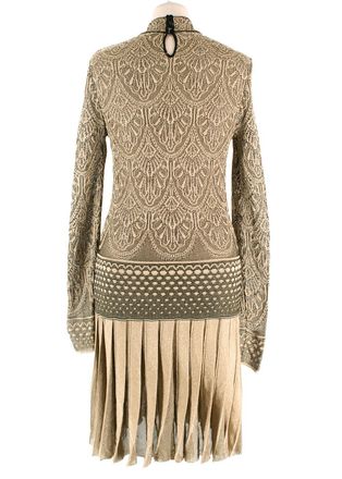 Roberto Cavalli Gold Brocade Pleated Mini Dress Size S